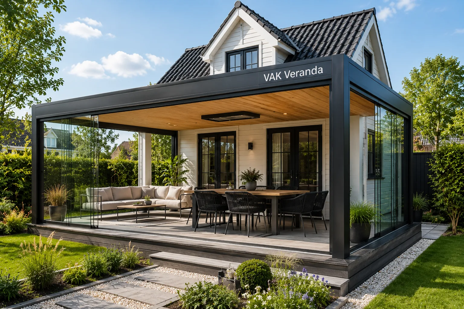 Luxe terrasoverkapping met LED